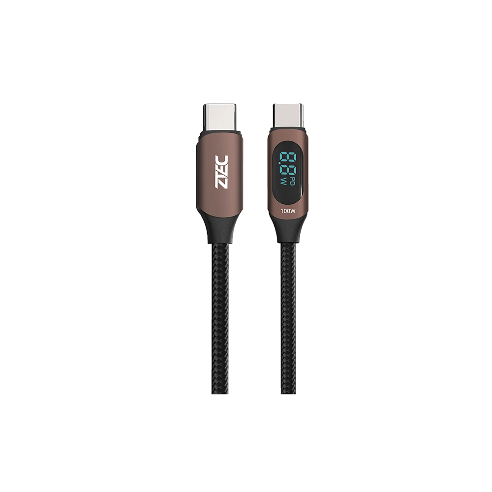 สายชาร์จเร็ว ZTEC รุ่น ZC521 USB-C to USB-C 100W 5A ยาว 1 เมตร สีน้ำตาล (รองรับเทคโนโลยี PD,QC)